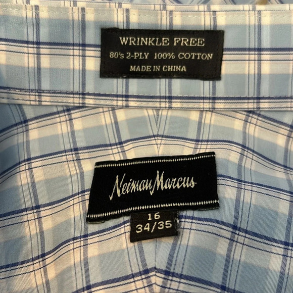 Neiman Marcus men’s blue plaid long sleeve button down shirt size 16 - Picture 7 of 8